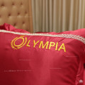 Chăn ga gối khách sạn Olympia lụa thêu 5 món màu đỏ 
